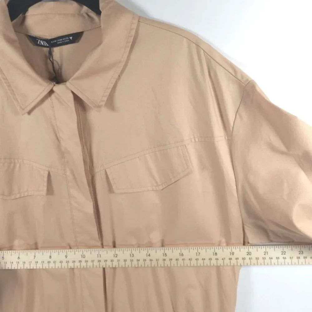 NWT ZARA Shirt-Style CARGO Full Length Oversized Jumpsuit COTTON 7901/216 Sz M&L